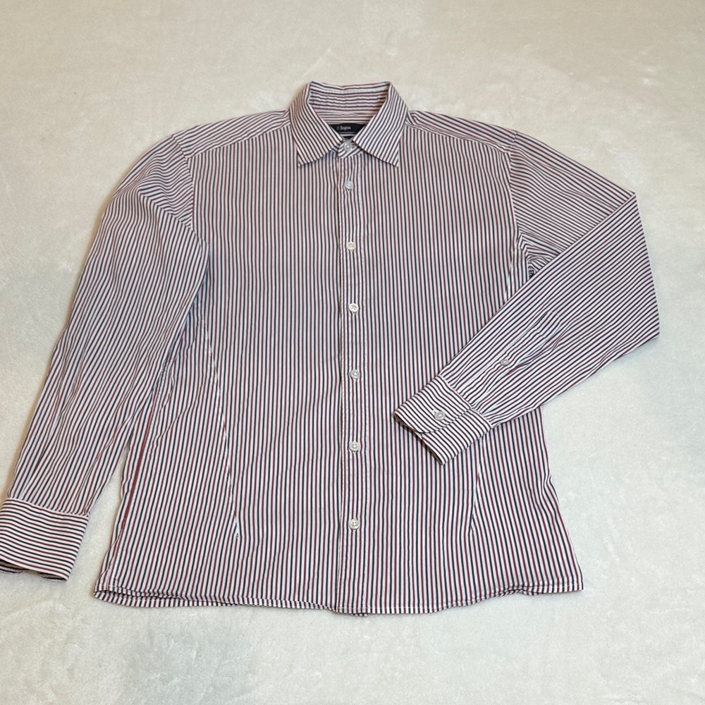Z Zegna Striped Shirt in Red, Black, and White. 38/15.